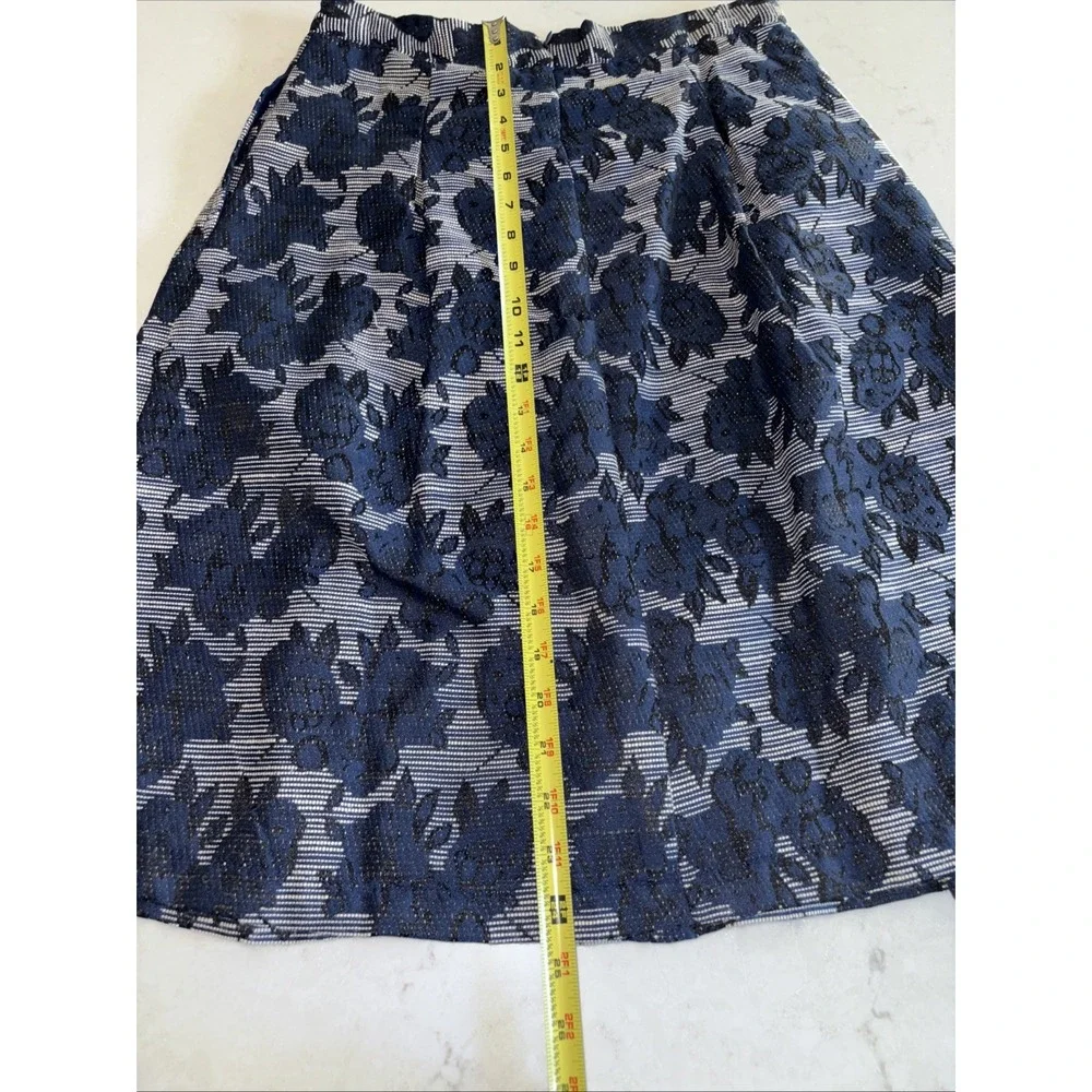 Roz & Ali Skirt Womens 4 Pleated Midi Black Blue Roses Floral Rockabilly Lined‎